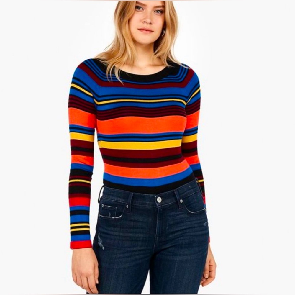Express Multicolor Knit Striped Sweater XS